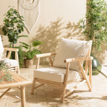 Macabane - will - Fauteuil madura en branches de teck naturel coussins blancs