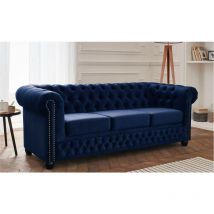 William - canapé chesterfield - 3 places - en velours - bleu nuit