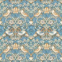 Clarke And Clarke - William Morris Design Strawberry Thief Wallpaper Denim Spice Paste The Wall