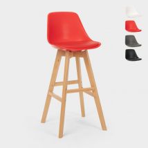 Tabouret de bar et cuisine avec coussin design scandinave Willis Wood - Rouge
