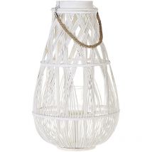 Indoor Outdoor Natural Willow Wood Woven Lantern White Tonga - White