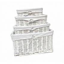 Topfurnishing - Willow Wicker Wider Big Deep Nursery Organiser Storage Xmas Hamper Basket Lined [White,Full Set (s+m+l+xl)]