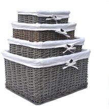 Topfurnishing - Willow Wicker Wider Big Deep Nursery Organiser Storage Xmas Hamper Basket Lined [Grey,Full Set (s+m+l+xl)]