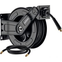 Wiltec - Carrete de acero con manguera de aire híbrida 20 m para aire comprimido presión de trabajo hasta 20 bares montaje fácil enrollador