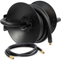 Wiltec - Carrete de acero con manguera de aire híbrida 20 m para aire comprimido presión de trabajo hasta 20 bares montaje fácil enrollador de