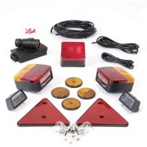 Lot éclairage de remorque – avec Fiche à 7 pôles, Lampes, Réflecteurs, Clignotants, Cataphotes et Câbles – Éclairage voiture routier - Wiltec