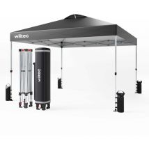 Wiltec - Gazebo pieghevole pop-up grigio, 3 x 3 m con ruote Tenda per fiere eventi mercati