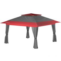 Wiltec - Pavillon de réception pliante – 4 x 4 x 2,87 m – couleur Gris-rouge – avec Protection anti-moustiques Sac et Roues – Tente Tonnelle de