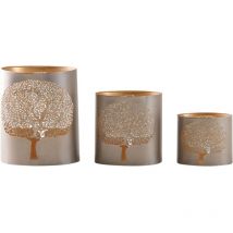 Windlicht aus grauem Metall "Arbre de vie" (3er-Pack)