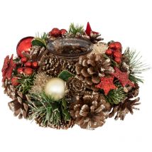 Kerzenhalter mit Zapfen und Christbaumkugeln, 19 cm