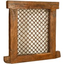 Window grain grid in iron with frame finely restored in solid wood of teak