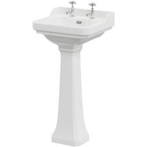 Windsor - Traditional 500mm Basin with 2 Tap Holes and Full Pedestal