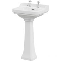 Windsor Traditional 560mm Basin with 2 Tap Holes and Full Pedestal