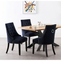 Life Interiors - Duke lux Windsor Dining Set - an Oak Wooden Dining Table and Set of 6 Black Velvet Dining Chairs - Dining Room Kitchen