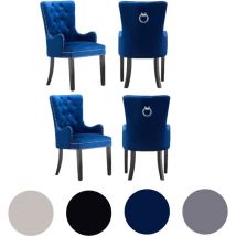 Set aus 4 Windsor LUX-Esszimmerstühlen mit Samtpolsterung und Armlehnen für Esszimmer und Küche – Blau