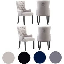 Set aus 4 Windsor LUX-Esszimmerstühlen mit Samtpolsterung und Armlehnen für Esszimmer und Küche – Hellgrau