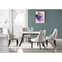 Pn Home - Toga lux Windsor Dining Set - a White Extendable Dining Table and Set of 4 Dark Grey Velvet Dining Chairs - Dining Room Kitchen