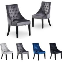 Pn Home - Set of 2 Windsor Velvet Dining Chairs - Ergonomic Scoop Knockerback and Solid Wood Legs - Tufted Side chair for Dining Room Kitchen Living