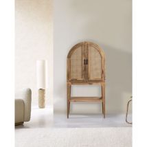 Uniqka - Wine Cabinet - Meuble bar en bois massif de manguier avec cannage naturel