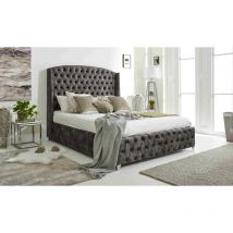 Winfield Grey Oakland Fabric Matching Buttons Double Bed Frame
