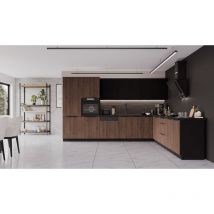 Winkelküche Monza + Siena 350x290 Cm Küchenzeile Eckküche Küche Nußbaum Schwarz