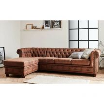 Lisa Design - Winston - canapé d'angle chesterfield - 4 places - style industriel - gauche - marron