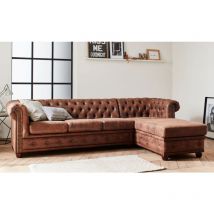 Winston - ecksofa chesterfield - 4 sitzplätze - industriestil - rechts - braun