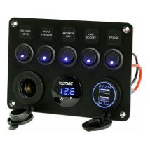 Tigrezy - 5er-Pack Wippschalter, Dual-USB-Buchse, 12-V-Ladegerät, Steckdose, LED-Voltmeter für Auto, Boot, lkw, Wohnmobil (blau)
