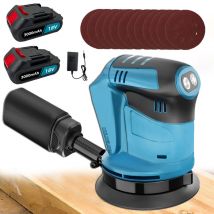 Cordless Random Orbital Sander, Electric Sander compatible with Makita 18V battery, with 125mm 12Pcs Sandpapers(120/180/240mm) +2X 3.0Ah batteries