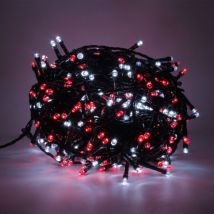 Luccika Home stringa catena 15 mt serie da 300 luci per albero di Natale a led bianco ghiaccio e rosso 31V cavo verde con 8 giochi di luce e memoria