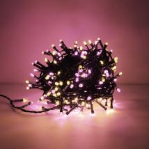 Luccika Home stringa catena 9 mt serie da 180 luci per albero di Natale a led bianco caldo e rosa 31V cavo verde con 8 giochi di luce e memoria IP44
