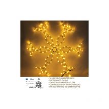Tubo luminoso a forma di fiocco di neve di Natale con 96 led bianco caldo e 8 giochi di luci cm 48x48 su struttura in metallo per interno ed esterno
