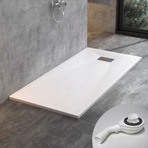 Design smc Duschwanne Duschtasse mit Edelstahl Abflussrinne mit siphon, Steinoptik, weiß, 170x90 cm - Witen&nock