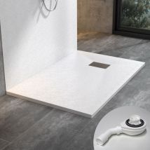 Design smc Duschwanne Duschtasse mit Edelstahl Abflussrinne mit siphon, Steinoptik, weiß, 120x90 cm - Witen&nock