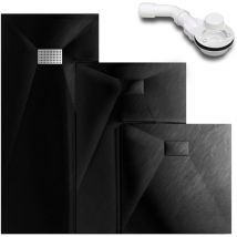 Smc Duschtasse Superflach Rutschfest Duschwanne Steinoptik mit Ablaufgarnitur schwarz 120x90 cm - Witen&nock