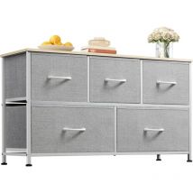Wlive - Cómoda de 5 Cajones, Gabinete con Parte Superior de Madera y Estructura de Acero para Dormitorio, Sala de Estar, Pasillo, Gris Claro