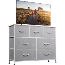 Wlive - Commode 7 Tiroirs, Rangement Tissu, Cadre Acier, Plateau Bois, Poignées Faciles, pour Chambre, Entrée, Placard, Gris Foncé
