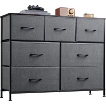 Wlive - Commode 7 Tiroirs, Rangement Tissu Gris Clair, Cadre Acier, Plateau Bois, Poignée Facile, pour Chambre, Entrée, Couloir, Placards