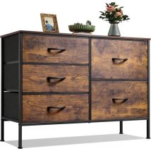 Wlive - Commode avec 5 tiroirs, organisateurs en tissu, idéale pour salon, placard, couloir, finition bois brun rustique.