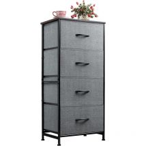Commode en tissu avec 4 tiroirs, structure en acier, idéale pour salon, chambre d'enfants, couloir, gris noir - Wlive