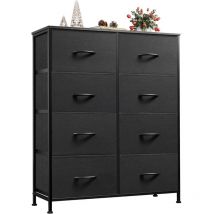Wlive - Commode Haute 8 Tiroirs, Rangement Tissu, Cadre Acier, Plateau Bois Noir, pour Chambre, Placard, Salon, Couloir