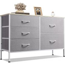 Commode pour Chambre 5 Tiroirs, Grande avec Organiseurs, en Tissu pour Salon, Placard, Couloir, Gris Clair - Wlive