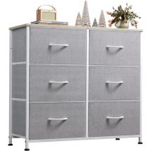 Wlive - Commode Tissu pour Chambre, Double 6 Tiroirs, Tour Rangement Bacs Tissu, pour Placard, Salon, Couloir, Gris Clair