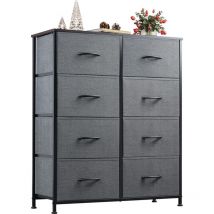 Wlive - Commode Tissu pour Chambre, Haute 8 Tiroirs, Tour Rangement Bacs Tissu, Double, pour Placard, Salon, Couloir, Gris Foncé