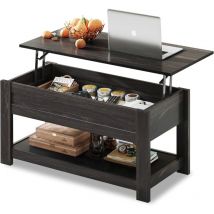 Table Basse 98 cm - Plateau Relevable avec Compartiment Caché Et Étagère De Rangement pour Salon - Noir Charbon - Wlive