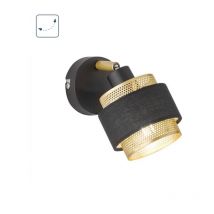 Wandlampe Schlafzimmerleuchte Küchenlampe, Wandlampe mit schwenkbarem Spot, Modern, Stahl Textil, schwarz gold, 1x E14 Fassung, LxBxH 10x18,5x13 cm