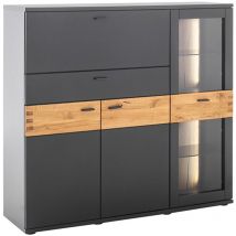Lomadox - Wohn- / Esszimmer Highboard, schwarzgrau lackiert mit Wildeiche massiv CHAPLEAU-05, b/h/t ca. 135/124/37 cm