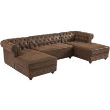 Vente-unique - Wohnlandschaft - Mikrofaser - Vintage-Leder-Optik - chesterfield