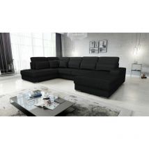 Wohnlandschaft Sofa U-Form nevio Stoff Scala Schwarz Ottomane Rechts