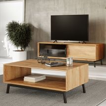 Wohnmöbel Set braun MATOLA-163 Massiv aus Eiche 2-teilig mit Couchtisch - braun